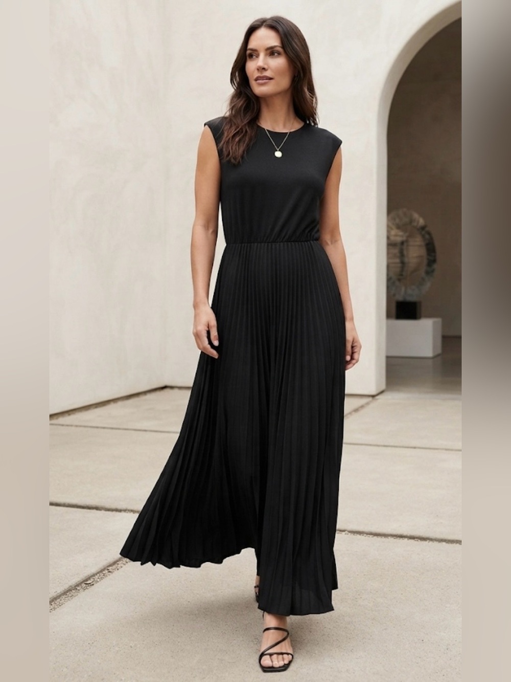 First Chance Black Pleated Midi Dress Size S/M Soft Casual Elegant